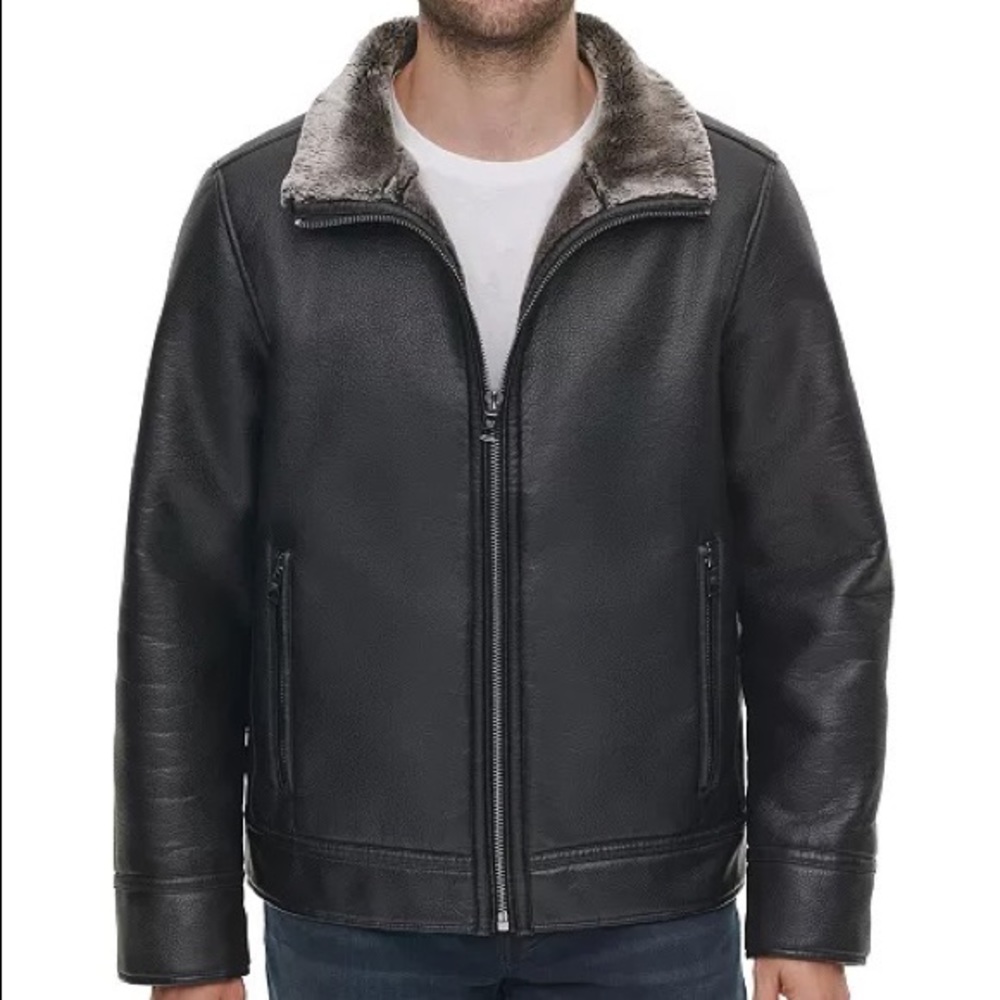 Calvin Klein Black Bomber Jacket with Faux Fur Collar